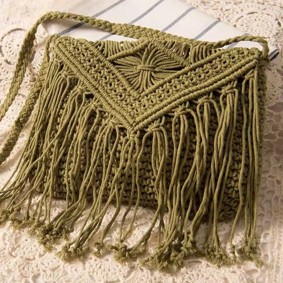 Free People Handbags - Handcrafted Olive Green Macrame Bag
